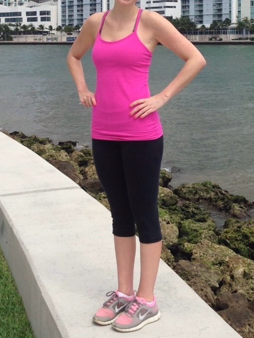 Lululemon Hot Pink Racer Back Fitted Tank With Built In Bra Long Length